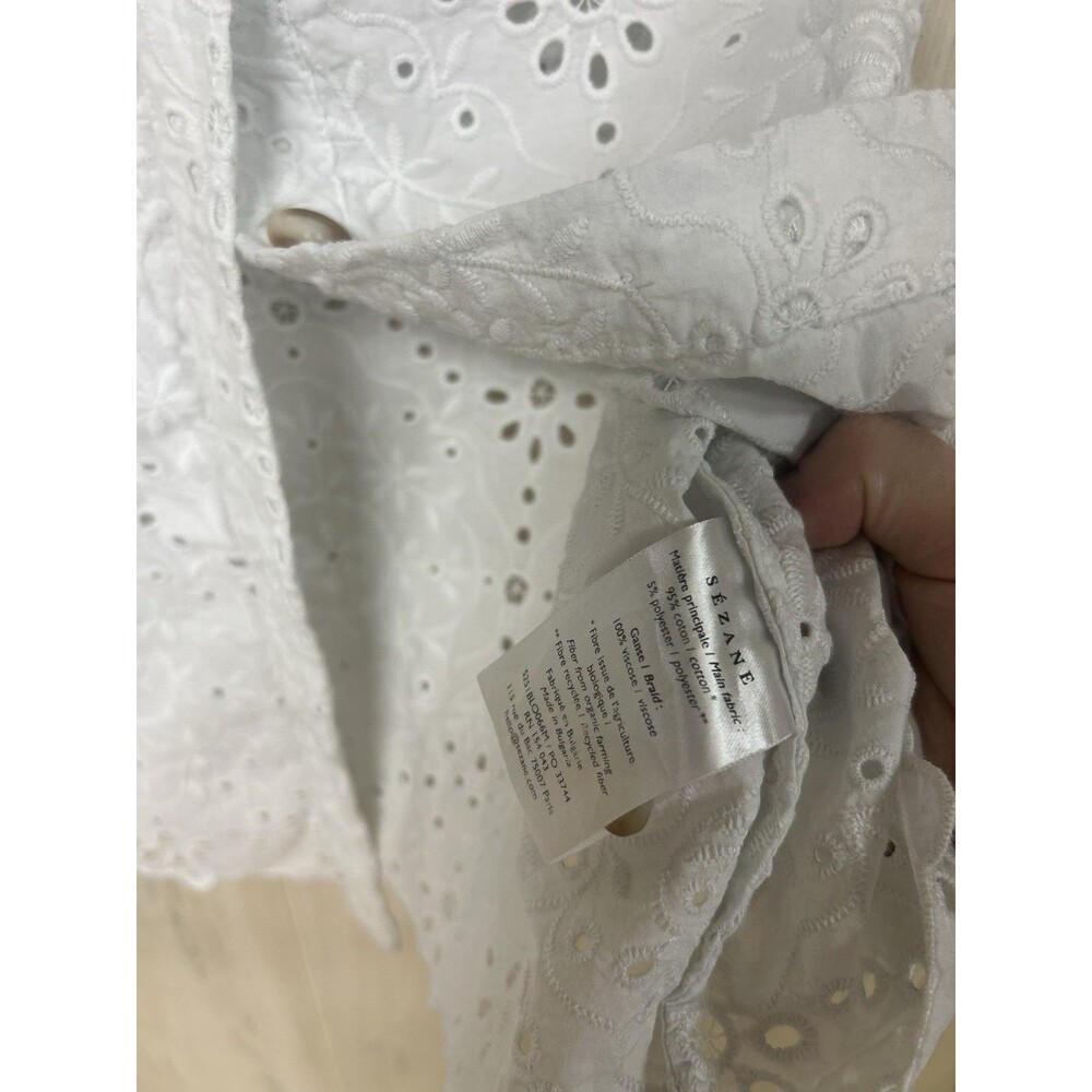 Sezane Roni White Eyelet Button Front Sleeveless Top Size 38 Fr - Picture 12 of 13